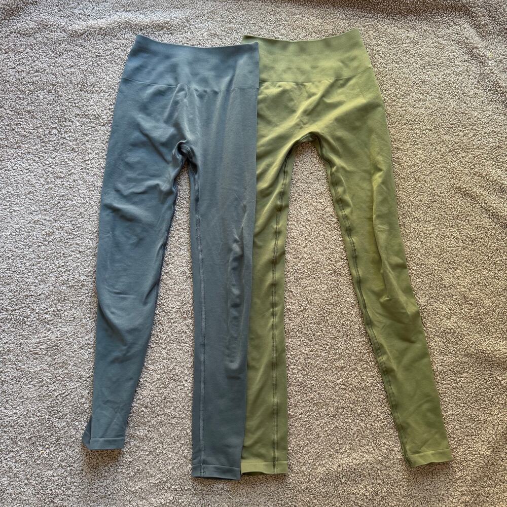 Lot of Two (2) Alphalete Amplify Leggings Women's XS Muted Blue Olive Green READ